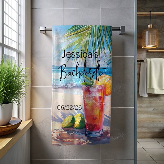 Bachelorette Beach Monogram Cocktail Seascape Strandtuch