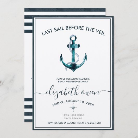 Bachelorette Beach Weekend Bridal Bash Einladung (Vorne/Hinten)