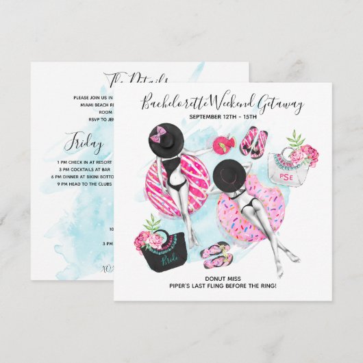 Bachelorette Beach Weekend Einladung (Vorne/Hinten)