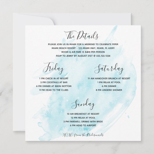 Bachelorette Beach Weekend Einladung (Rückseite)