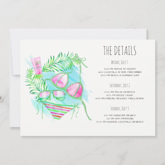Bachelorette Beach Weekend Einladung (Rückseite)