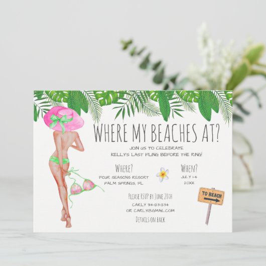 Bachelorette Beach Weekend Einladung (Stehend Vorderseite)