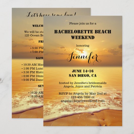 Bachelorette Beach Weekend Einladung (Vorne/Hinten)