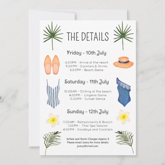 Bachelorette Beach Weekend Einladung (Rückseite)