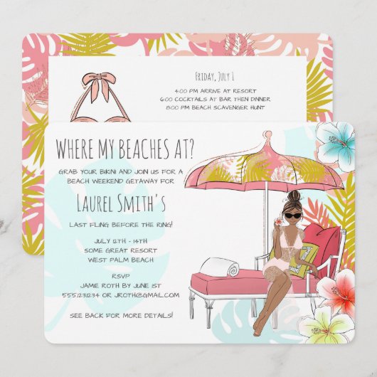 Bachelorette Beach Weekend Einladung (Vorne/Hinten)