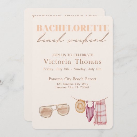 Bachelorette Beach Weekend Einladung (Vorne/Hinten)