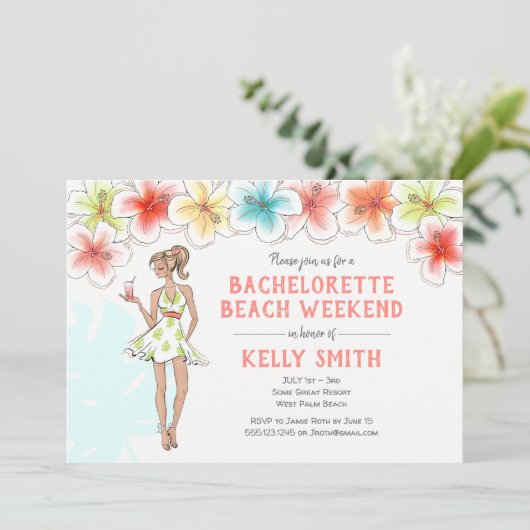 Bachelorette Beach Weekend Einladung (Stehend Vorderseite)
