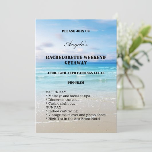 Bachelorette Beach Weekend Template Invitation Programm (Stehend Vorderseite)