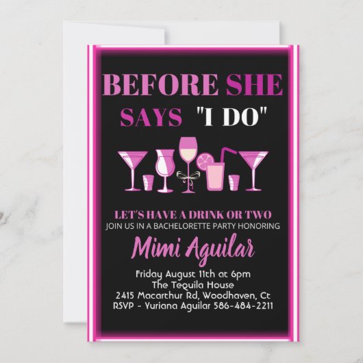 Bachelorette, bevor sie sagt, ich mache Einladung (Vorderseite)