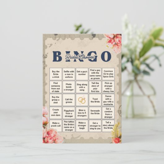 Bachelorette Bingo Game Cards Einladung (Stehend Vorderseite)