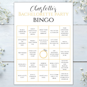 Bachelorette Bingo Gold Hen Party Game Challenge Karte