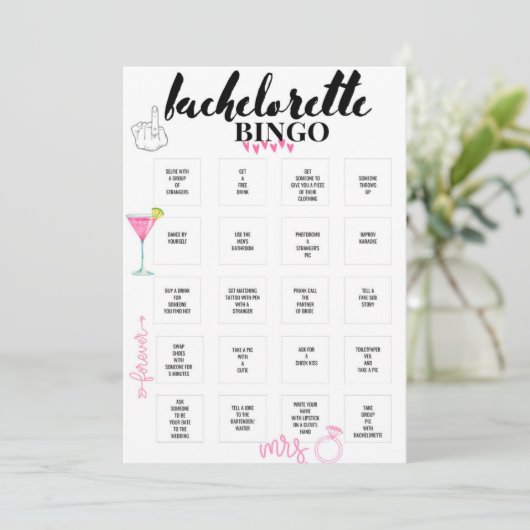 Bachelorette Bingo Hen Party Game Einladung (Stehend Vorderseite)