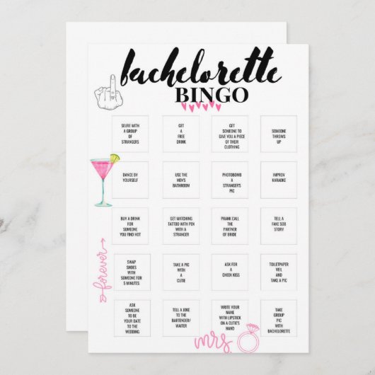 Bachelorette Bingo Hen Party Game Einladung (Vorne/Hinten)