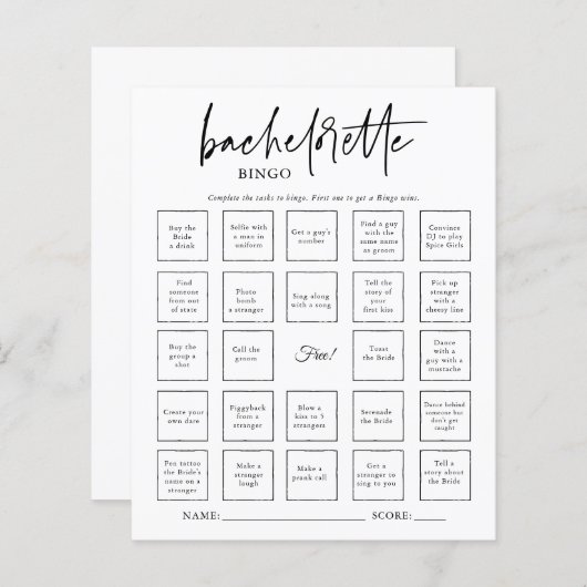 Bachelorette Bingo Party Game Card (Vorne/Hinten)