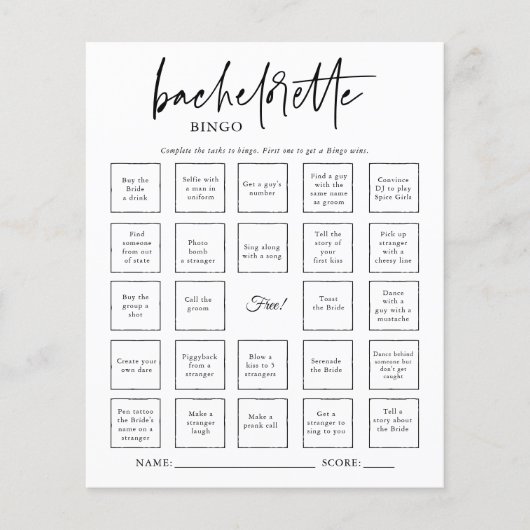 Bachelorette Bingo Party Game Card (Vorderseite)