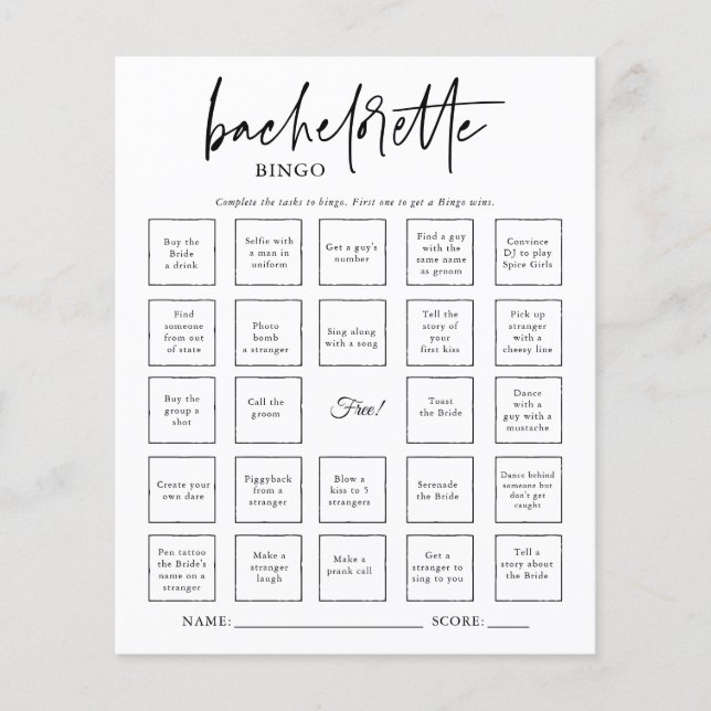 Bachelorette Bingo Party Game Card (Vorderseite)