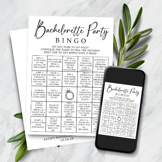 Bachelorette Bingo Party Game Card Einladung