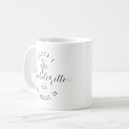 Bachelorette Birth März Blume Chic Black Script Kaffeetasse (Vorderseite Links)