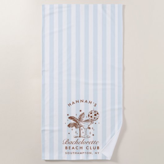 Bachelorette Blue & Brown Retro Modernes Strandtuc Strandtuch (Vorderseite)