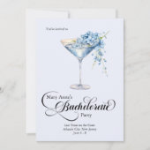 Bachelorette Blue Floral Cocktail Girl's Club Einladung (Vorderseite)