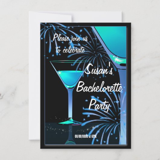 Bachelorette Blue Martini Cocktail Party Einladung (Vorderseite)
