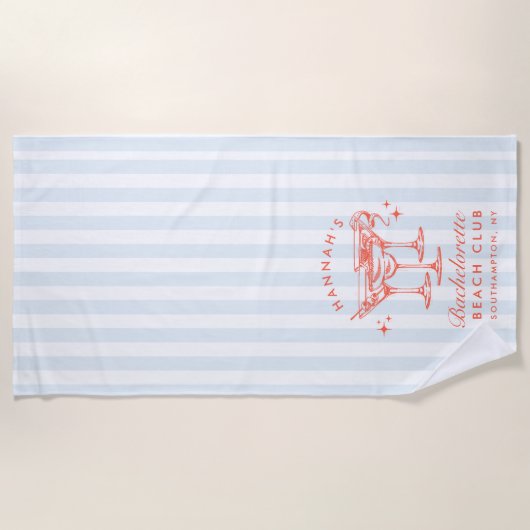 Bachelorette Blue & Red Retro Modernes Badetuch (Vorderseite)