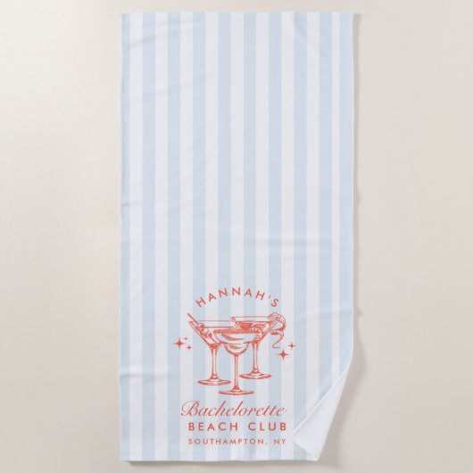 Bachelorette Blue & Red Retro Modernes Badetuch (Vorderseite)