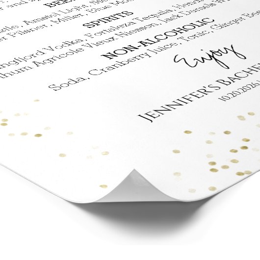 Bachelorette Boho Cocktail Gilded Drinks Menü Sign Poster (Ecke)
