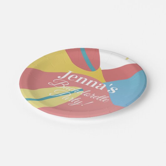 Bachelorette Brautparty Beach Surfing Pappteller (Schrägansicht)