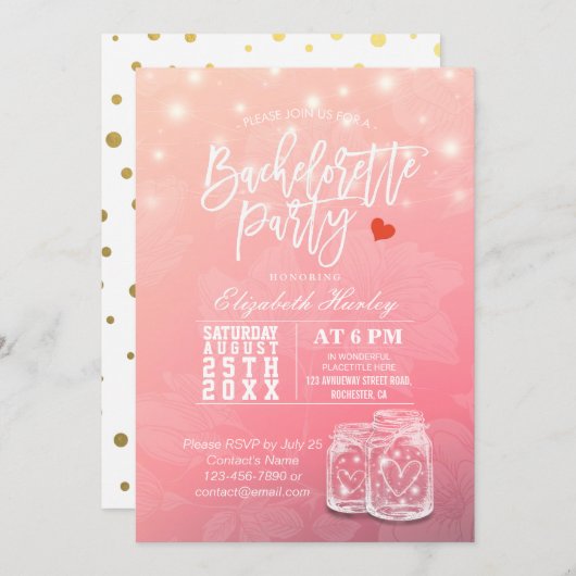 Bachelorette Brautparty Mason Jar String Lights Dankeskarte (Vorne/Hinten)