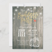 Bachelorette Brautparty Rustic Wood Mason Jars Einladung (Vorderseite)