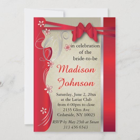 Bachelorette Brautparty - Tief rot Einladung (Rückseite)