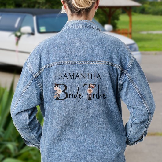 Bachelorette Bride Tribe Boho Floral Letters Jeansjacke