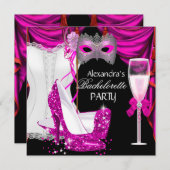 Bachelorette Corset Pink Masquerade Champagne 2 Einladung (Vorne/Hinten)