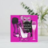 Bachelorette Corset Pink Masquerade Champagne 3 Einladung (Stehend Vorderseite)