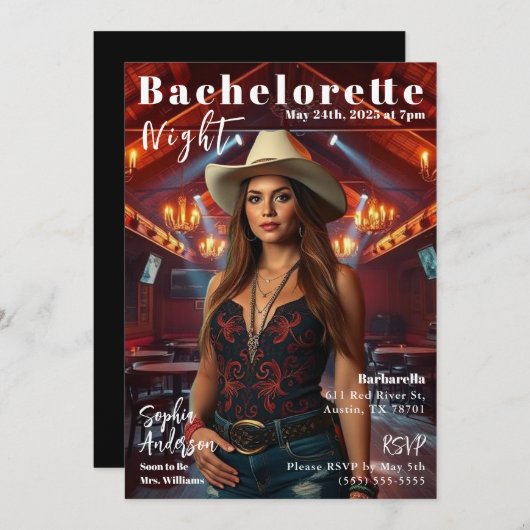 Bachelorette Country Magazine Cover Einladung (Vorne/Hinten)