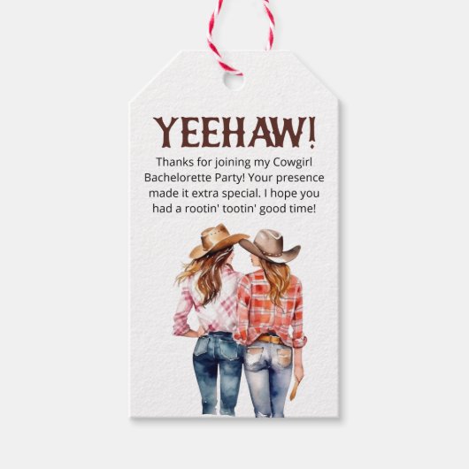 Bachelorette Cowgirl Geschenkanhänger (Vorderseite)
