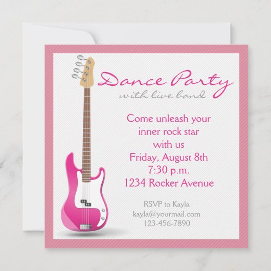 Bachelorette Dance Party Hot Pink Electric Guitar Einladung (Rückseite)