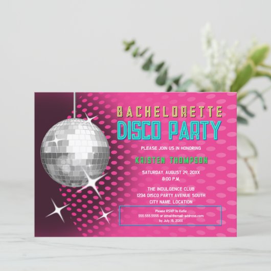 Bachelorette Disco Party Einladung (Stehend Vorderseite)