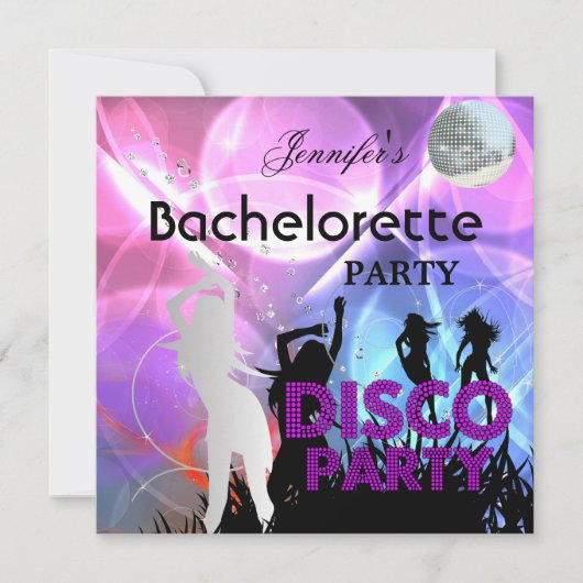 Bachelorette Disco Party Schwarz Rosa Einladung (Vorderseite)