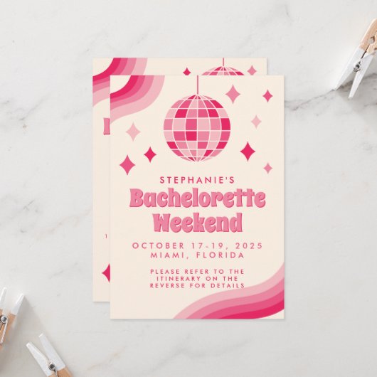 Bachelorette Disco Themenwochenende Einladung (Vorderseite/Rückseite Beispiel)