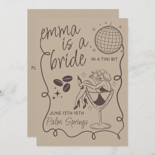 Bachelorette-Einladungs-Vorlage in Tini-Bit Einladung (Vorne/Hinten)
