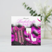 Bachelorette Feather Pink Corset Champagne Heelse Einladung (Stehend Vorderseite)