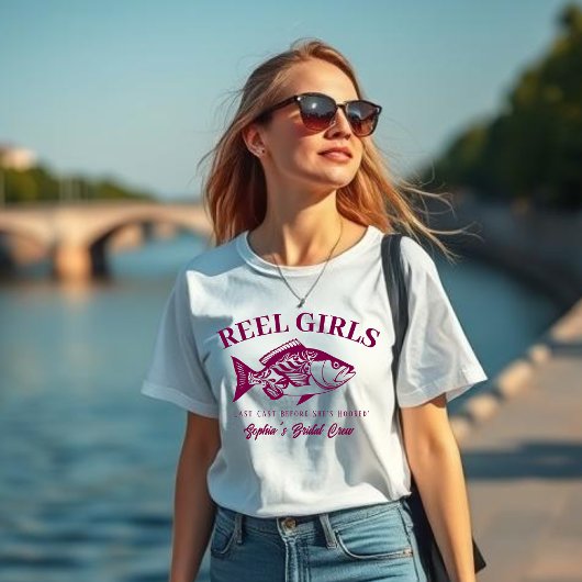 Bachelorette-Fisherman Style Reel Girls-Wine Farbe T-Shirt