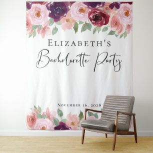 Bachelorette Floral Watercolor Burgundy Blush Wandteppich