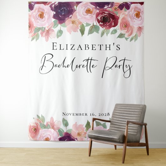 Bachelorette Floral Watercolor Burgundy Blush Wandteppich (Beispiel)