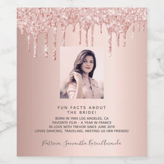 Bachelorette Foto Rose Goldener Glitzer Fundus Weinetikett (Einzelnes Label)