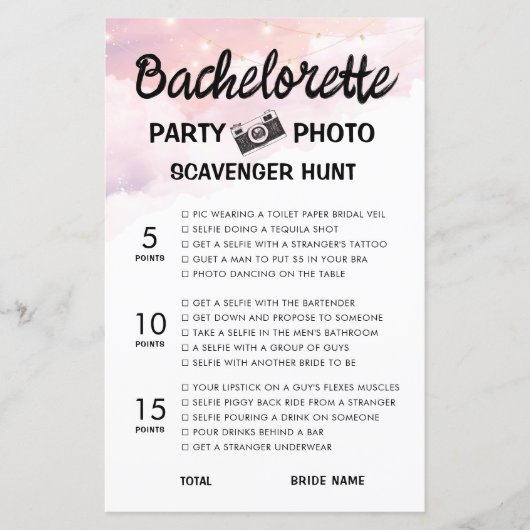 Bachelorette Foto Scavenger Jagdspiel (Vorderseite)