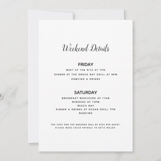 Bachelorette Getaway Einladung (Rückseite)