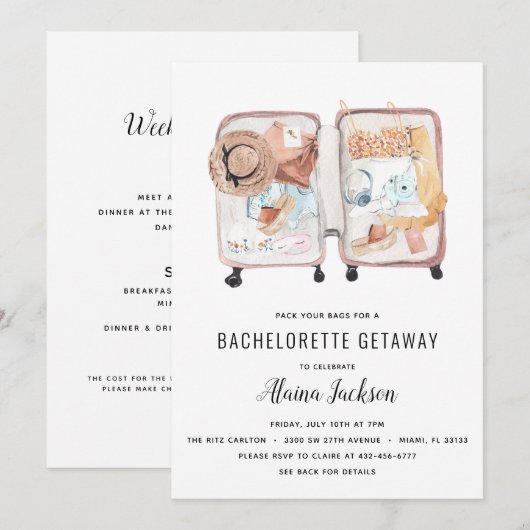 Bachelorette Getaway Einladung (Vorne/Hinten)